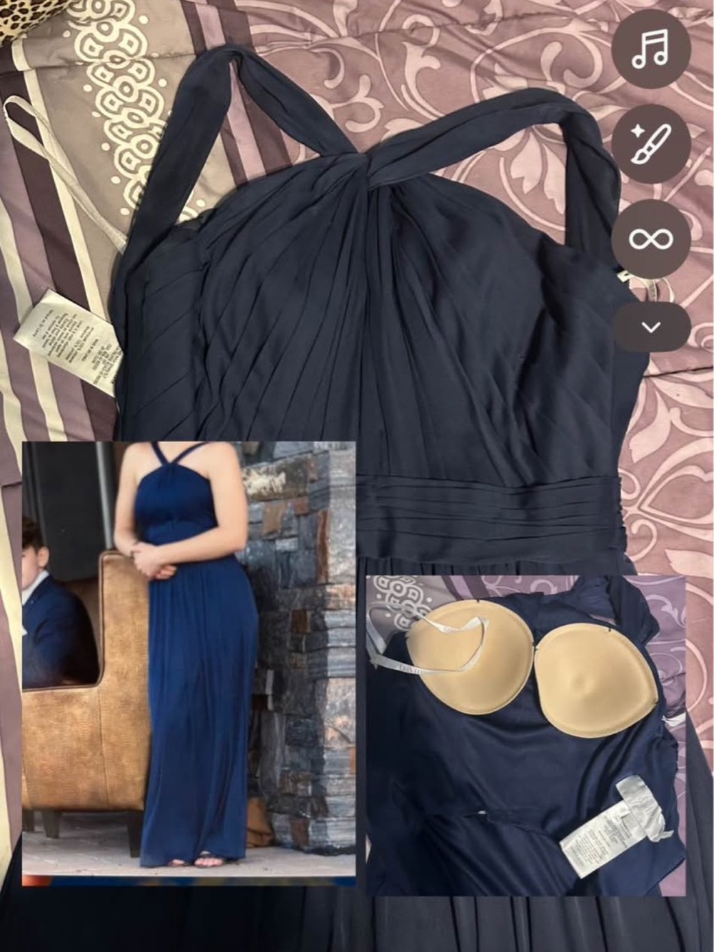 Navy Halter Pleated Maxi Dress - Women's Formal Gown